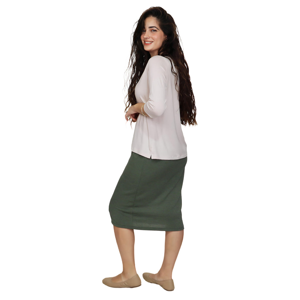 Soft Sweater Knit Mid-Calf Pencil Skirt