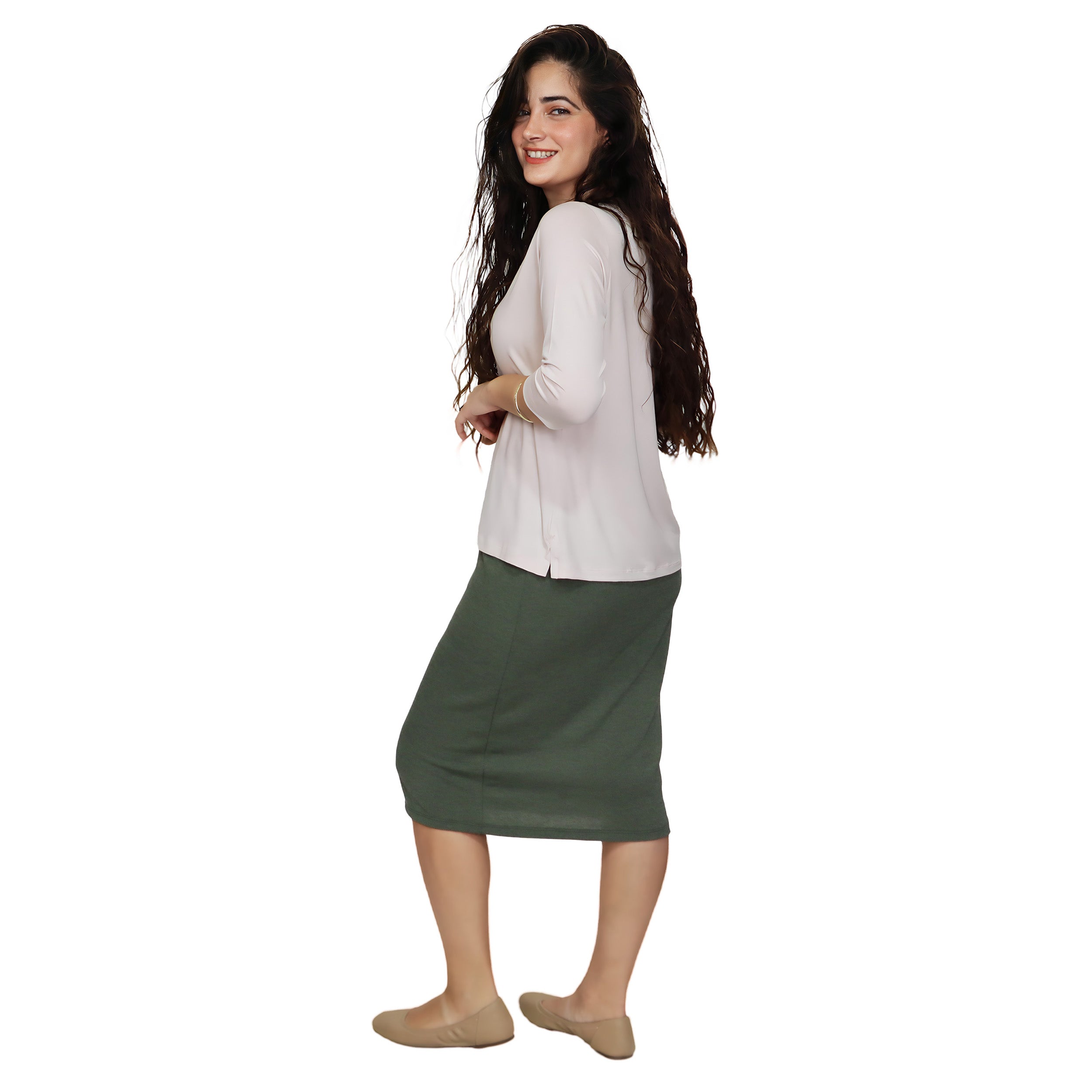 Soft Sweater Knit Mid-Calf Pencil Skirt