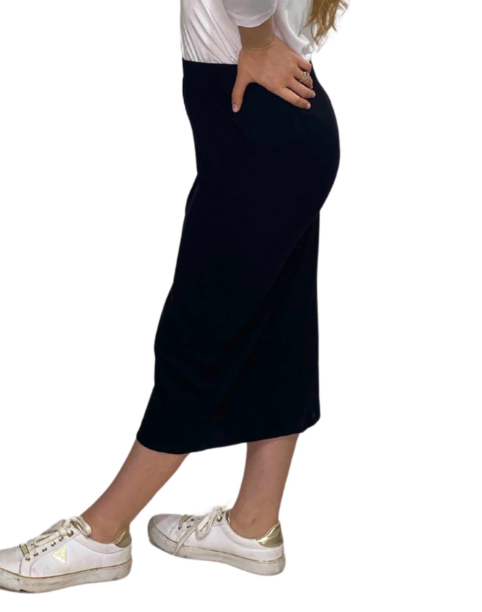 Mid-Calf Cotton Spandex Ribbed Pencil Skirt with Stylish Center Seam