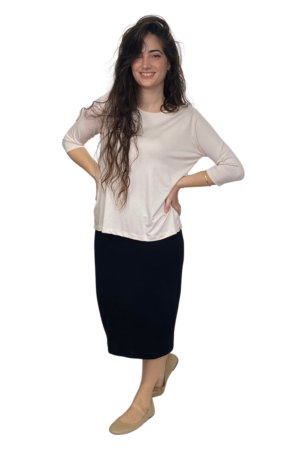 Soft Sweater Knit Mid-Calf Pencil Skirt with Slight Sheen