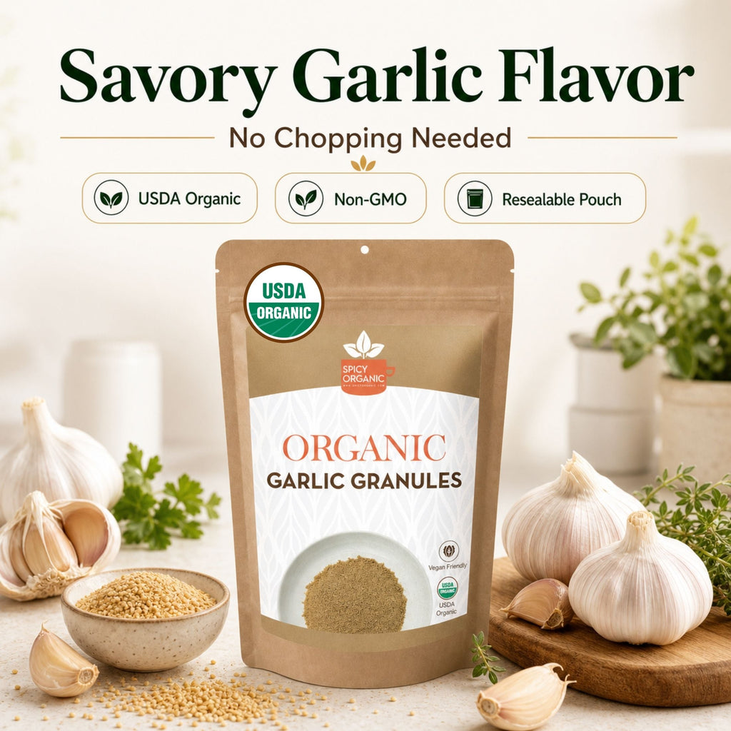 Organic Garlic Granules — USDA Certified, Non-GMO | Marinades, Spice Rubs & Roasting