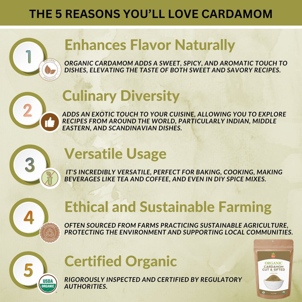 Organic Cardamom Cut and Sift — USDA Certified | Chai, Tea Blends & Herbal Infusions