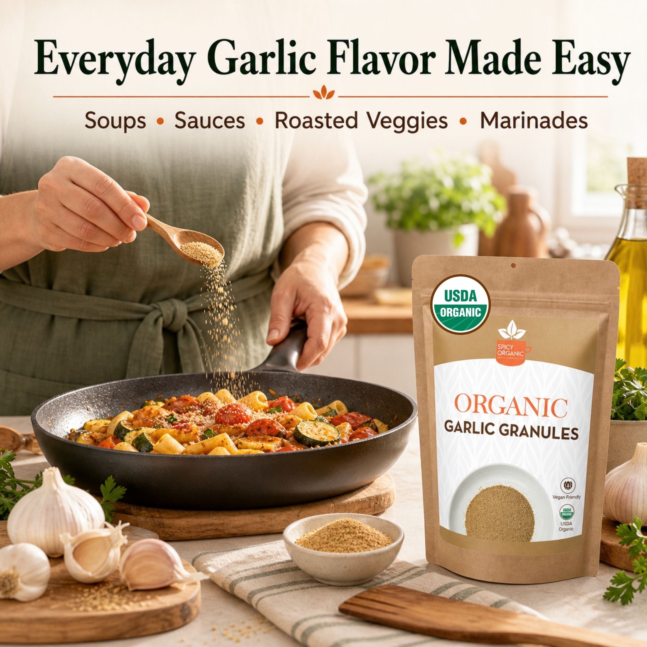 Organic Garlic Granules — USDA Certified, Non-GMO | Marinades, Spice Rubs & Roasting
