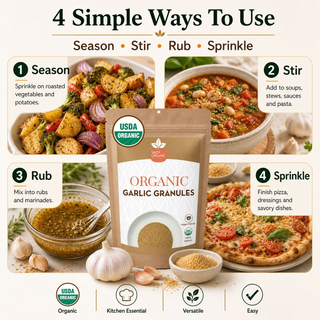 Organic Garlic Granules — USDA Certified, Non-GMO | Marinades, Spice Rubs & Roasting