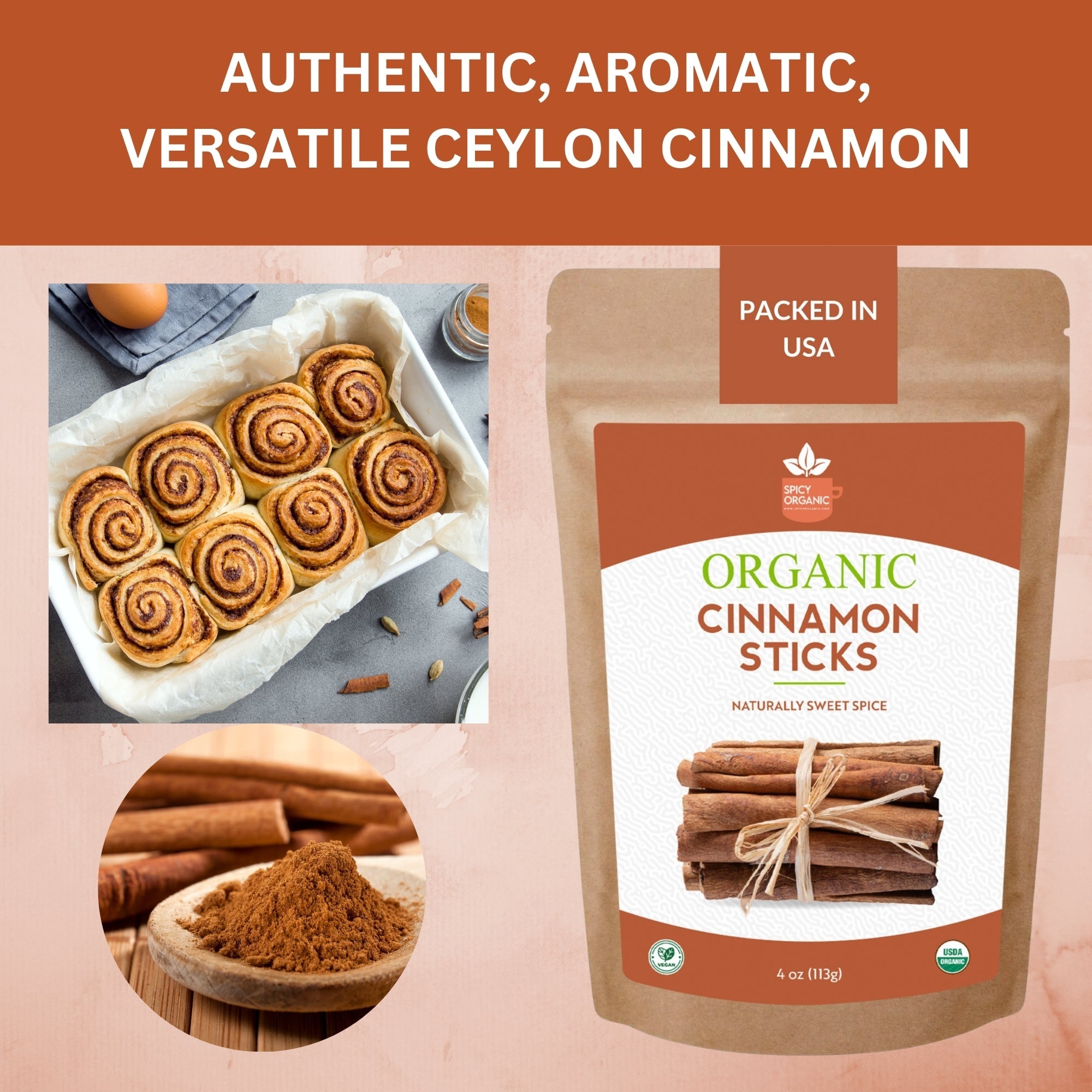Organic Ceylon Cinnamon Sticks — USDA Certified | True Cinnamon Quills, Chai & Baking