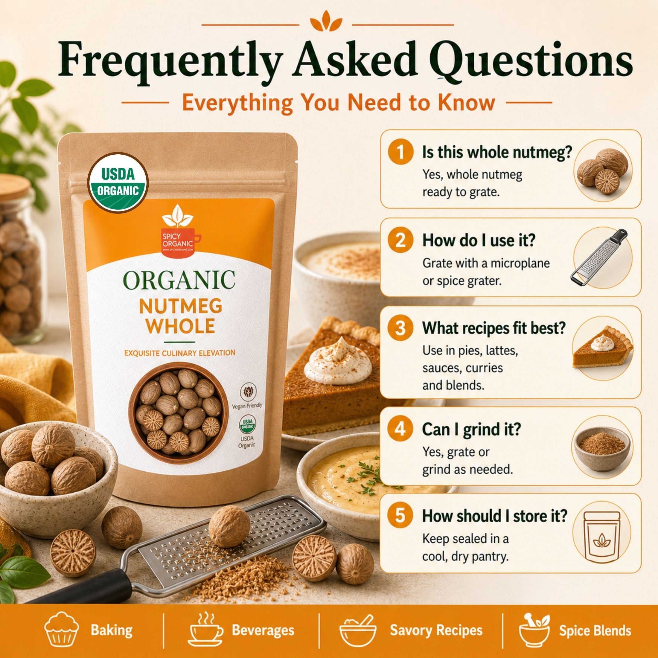Organic Whole Nutmeg — USDA Certified | Baking, Béchamel & Spiced Beverages