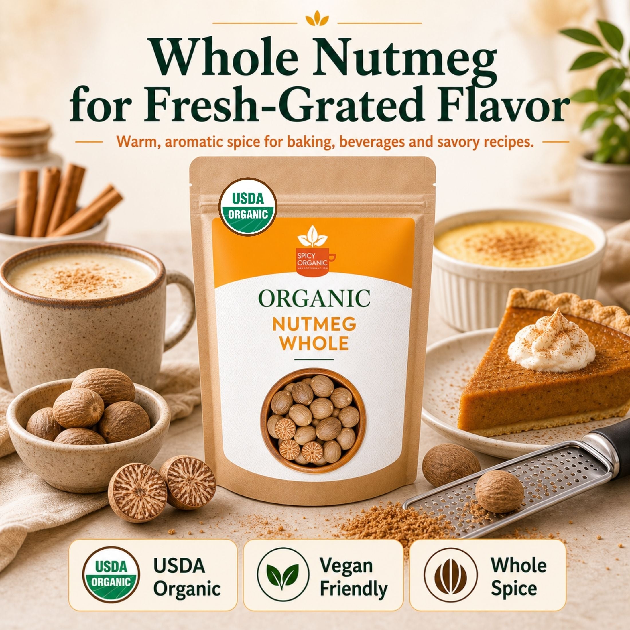Organic Whole Nutmeg — USDA Certified | Baking, Béchamel & Spiced Beverages