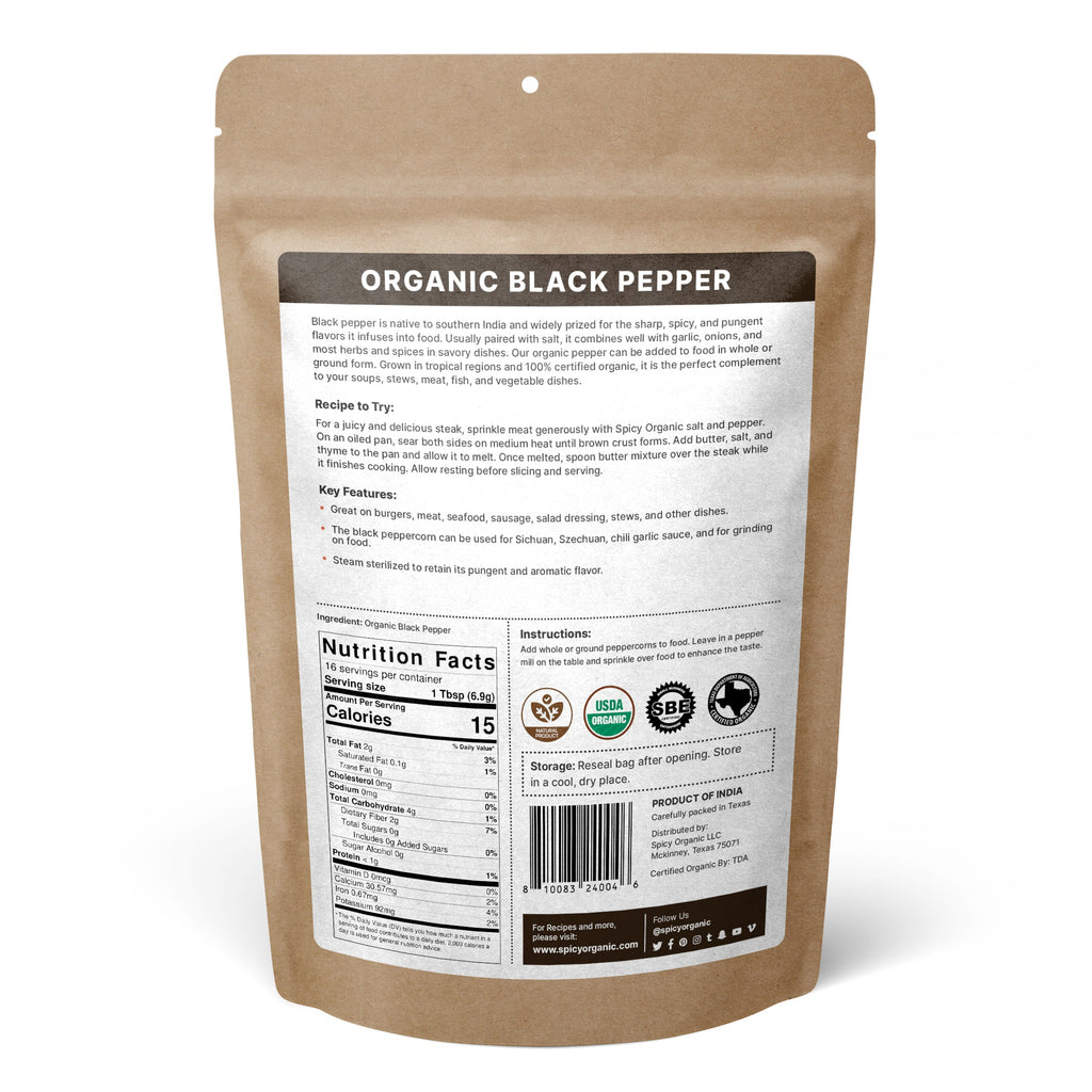 Organic Black Peppercorns: Elevate Your Dishes with Bold and Rich Flavor - Ideal for Cooking and Seasoning