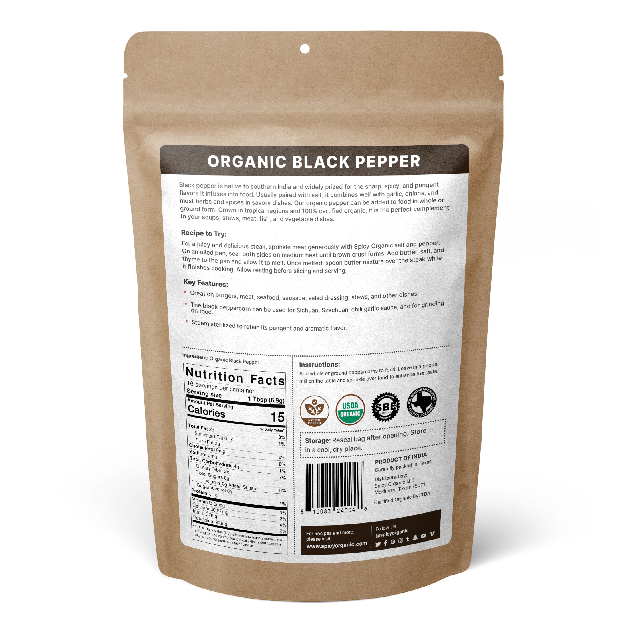 Organic Black Peppercorns: Elevate Your Dishes with Bold and Rich Flavor - Ideal for Cooking and Seasoning