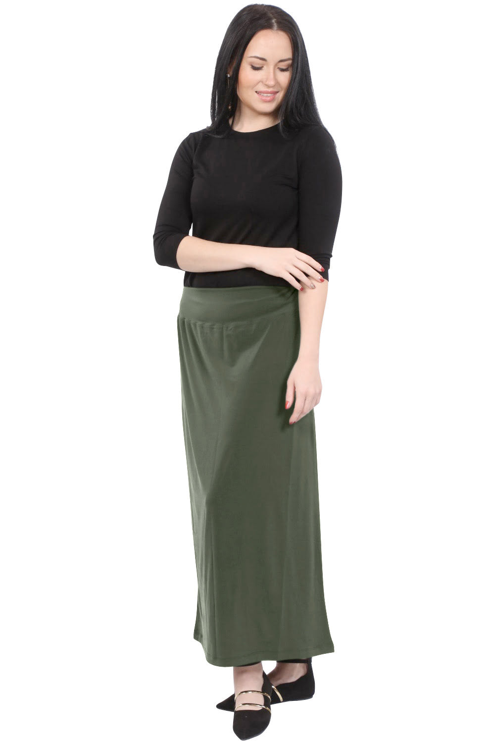 Silky Classic Maxi Length Modest Stretch Pencil Skirt