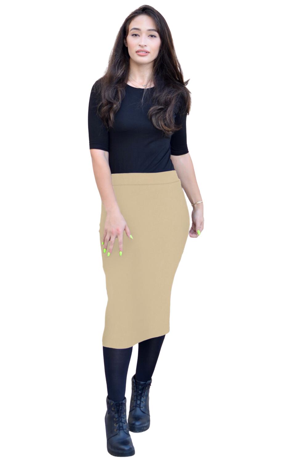 Mid-Calf Pencil Skirt in Cotton Spandex – No Slits