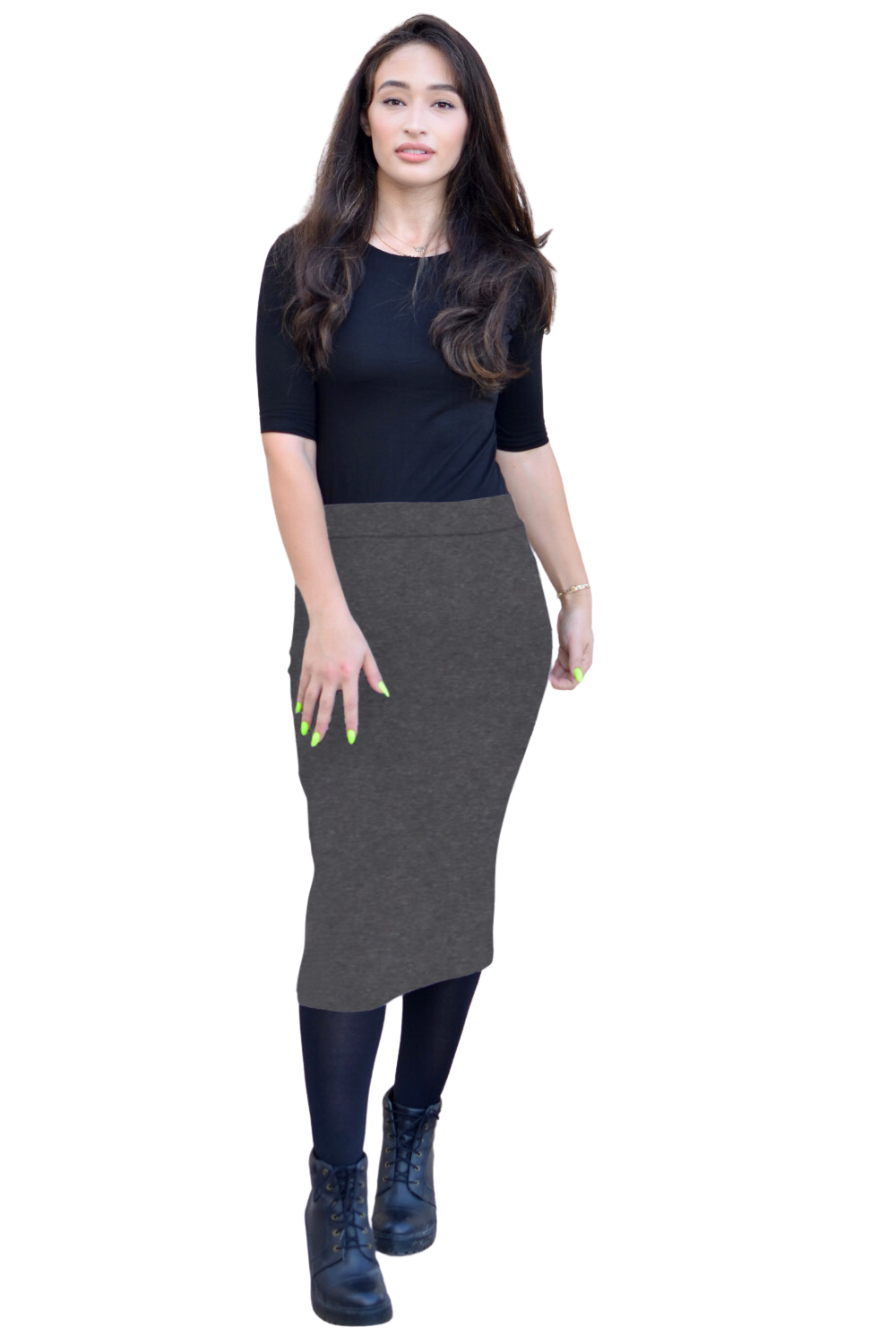 Mid-Calf Pencil Skirt in Cotton Spandex – No Slits
