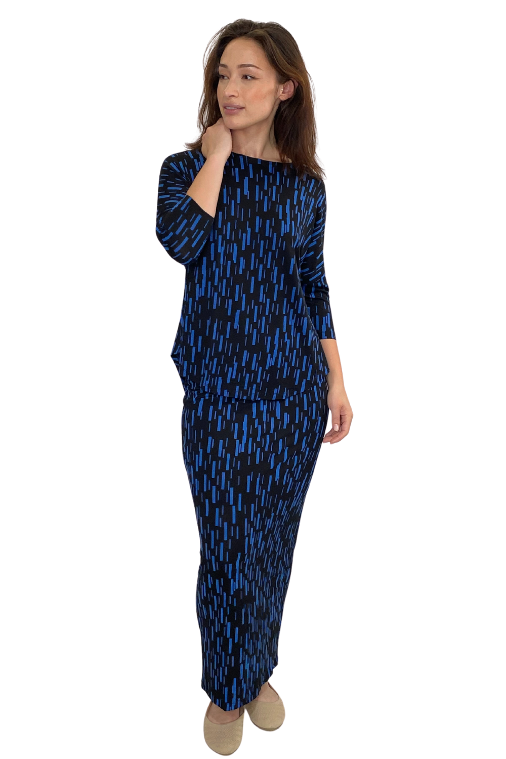 Printed Long Maxi Pencil Skirt in Lightweight Stretch Fabric