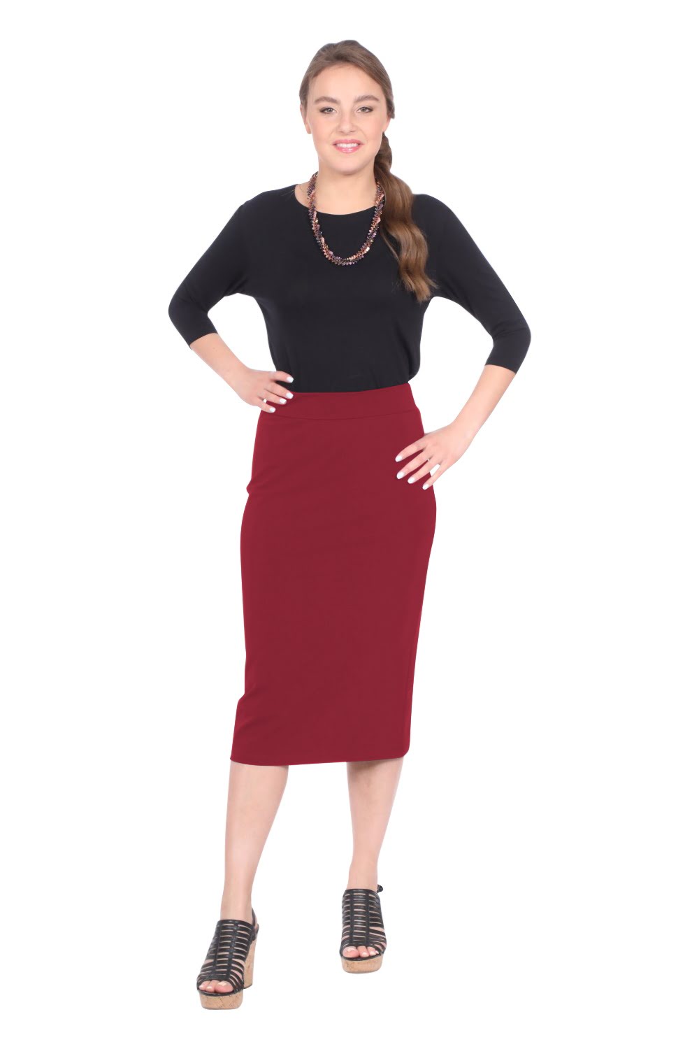 Mid-Calf Pencil Skirt in Cotton Spandex – No Slits