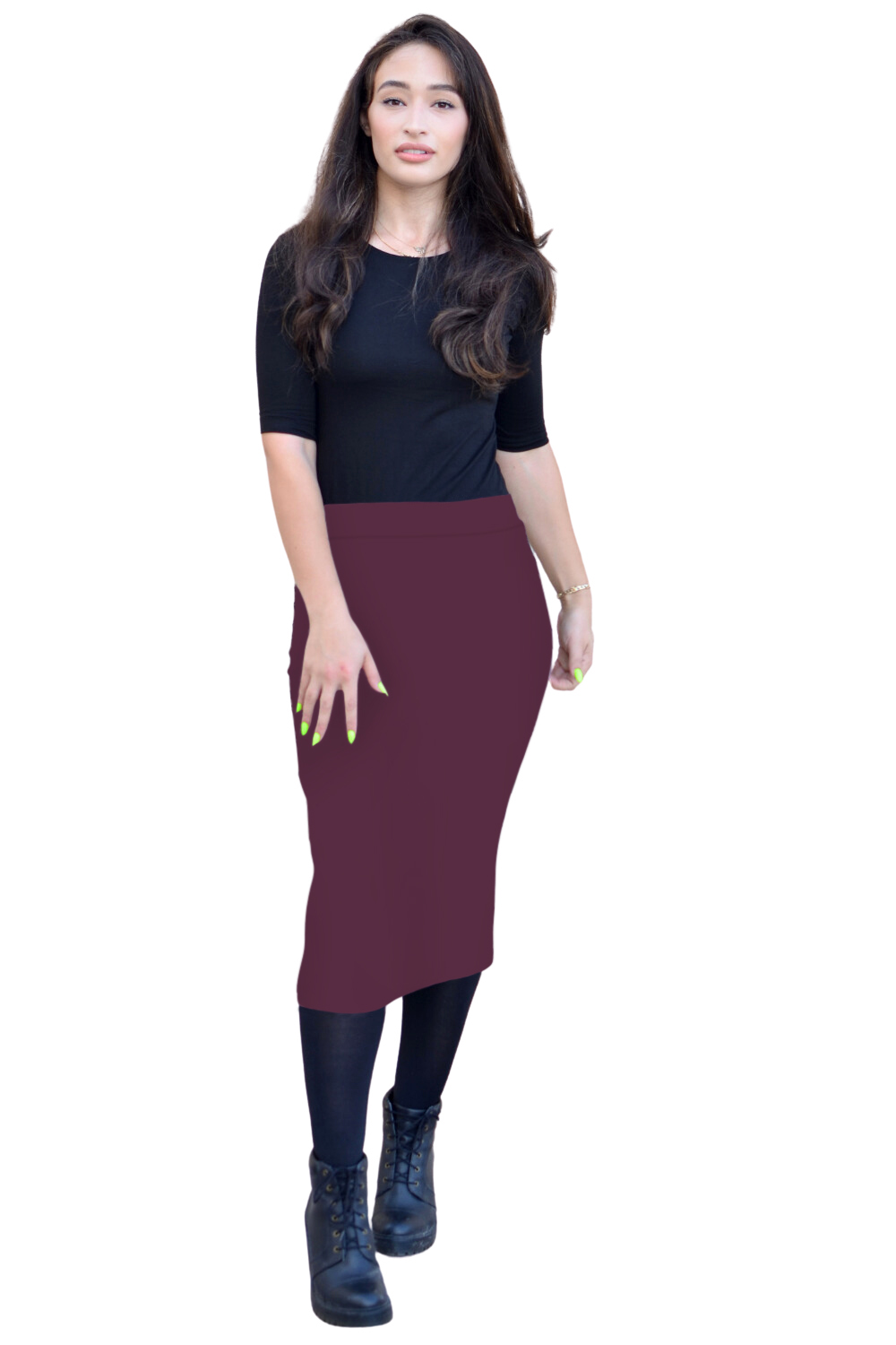 Mid-Calf Pencil Skirt in Cotton Spandex – No Slits