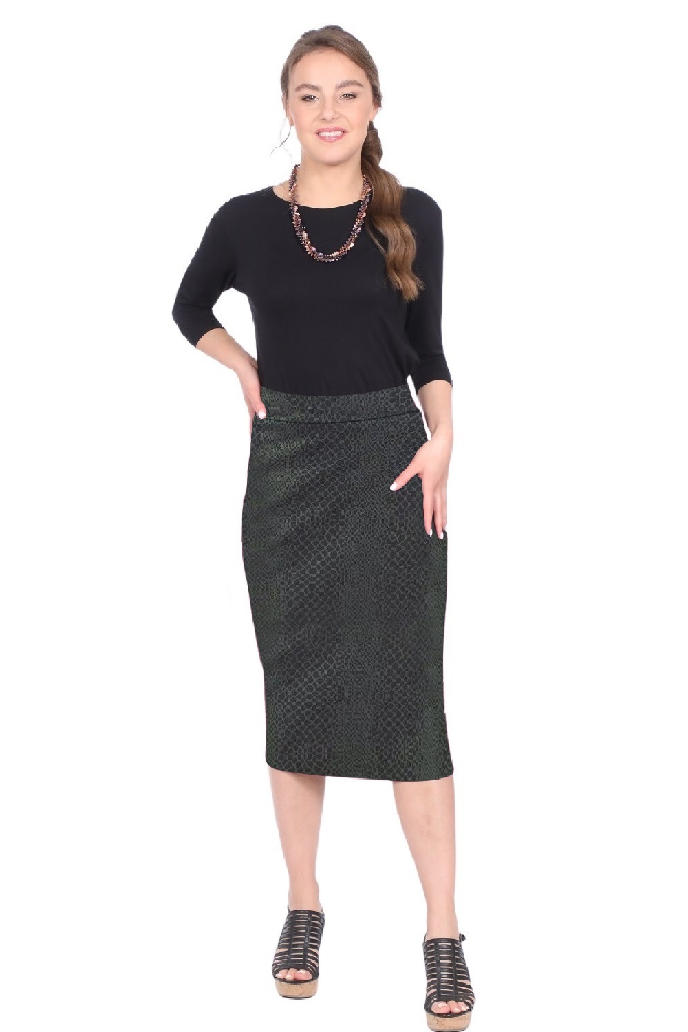 Mid-Calf Pencil Skirt in Cotton Spandex – No Slits