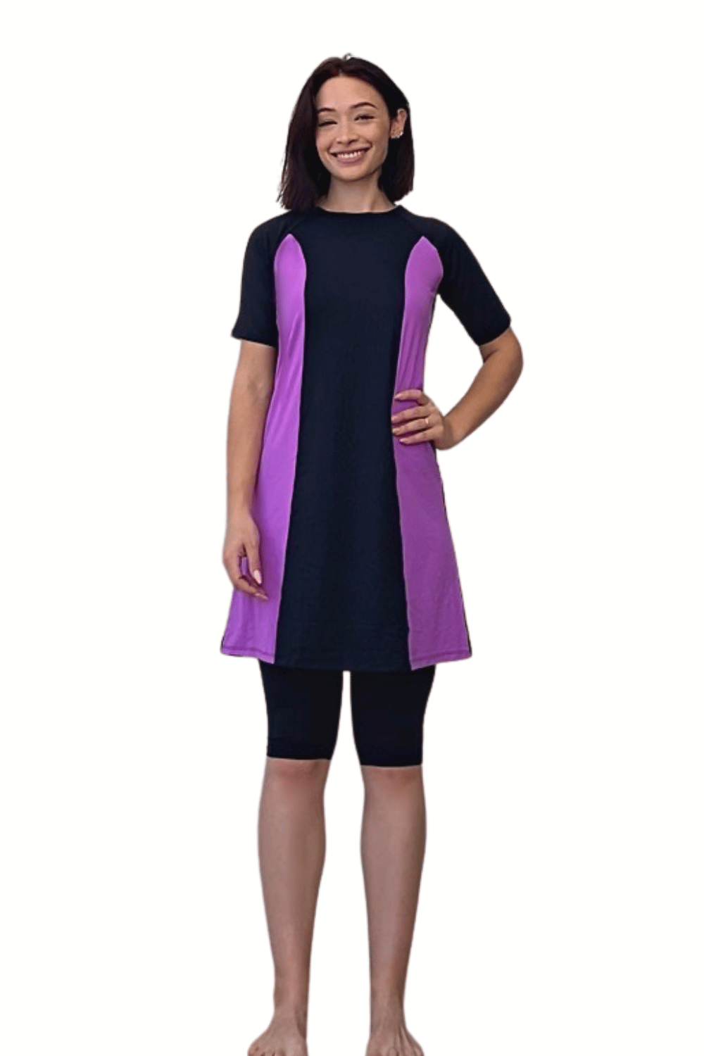 Modest Two-Piece Swim Dress Set - Elbow Sleeves with Knee-Length Leggings | UPF Protection