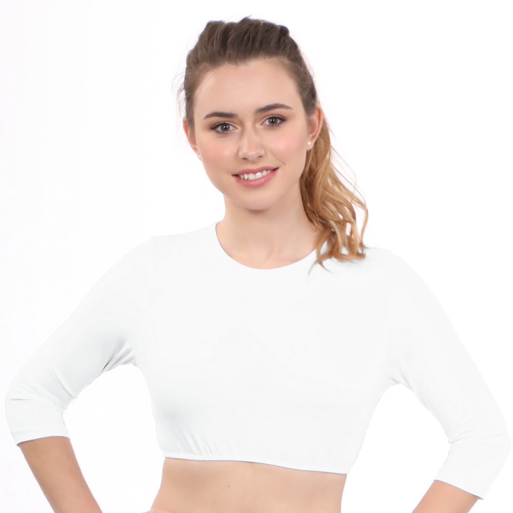 Modest Neck Cropped Layering - Cotton Spandex 3/4 Sleeve Shell Top