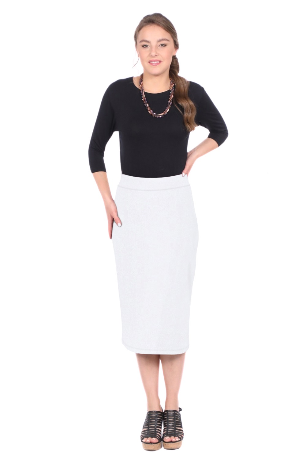 Mid-Calf Pencil Skirt in Cotton Spandex – No Slits