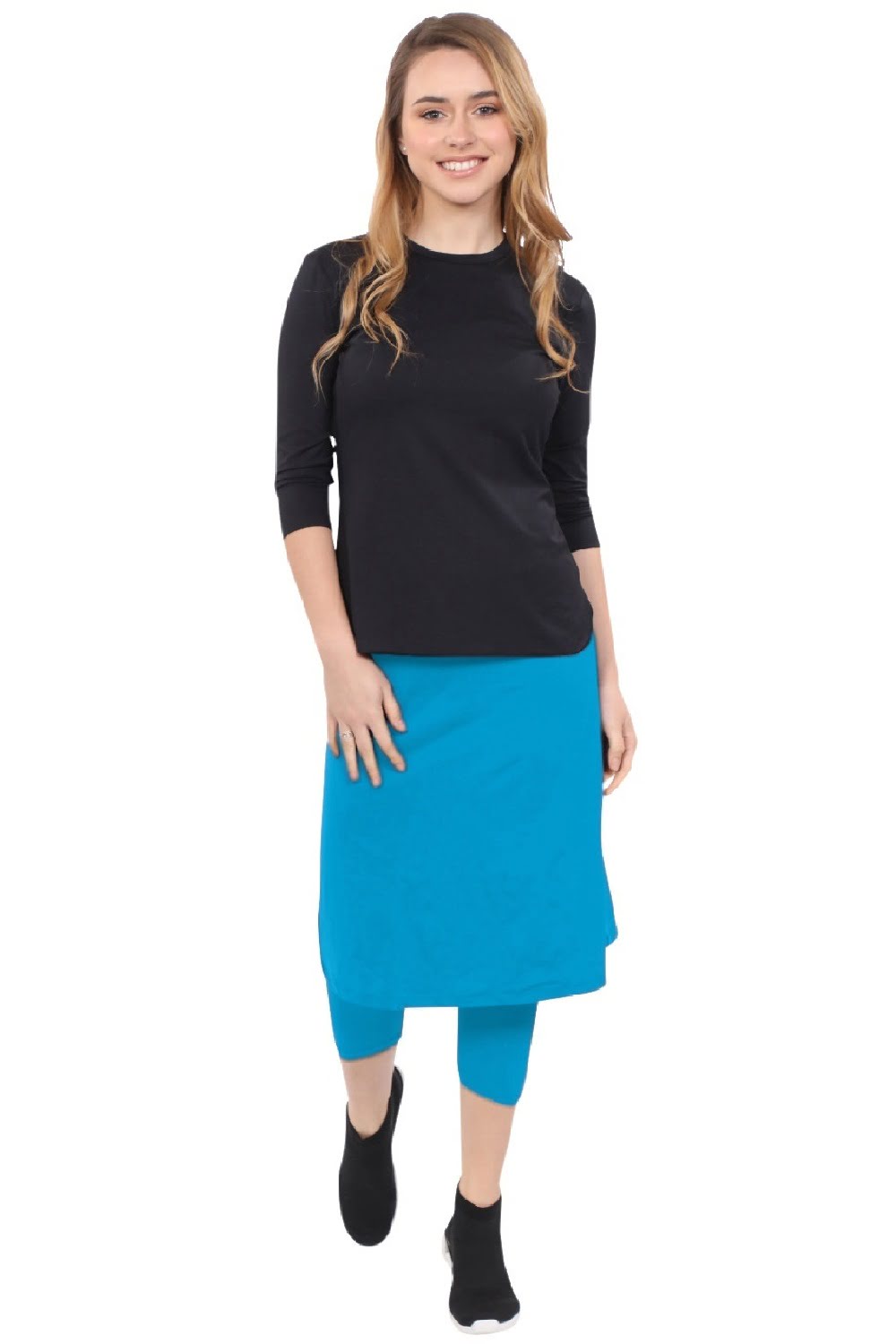 Modest Swim and Sports Midi Skirt with Attached Leggings - UPF 50 Protection