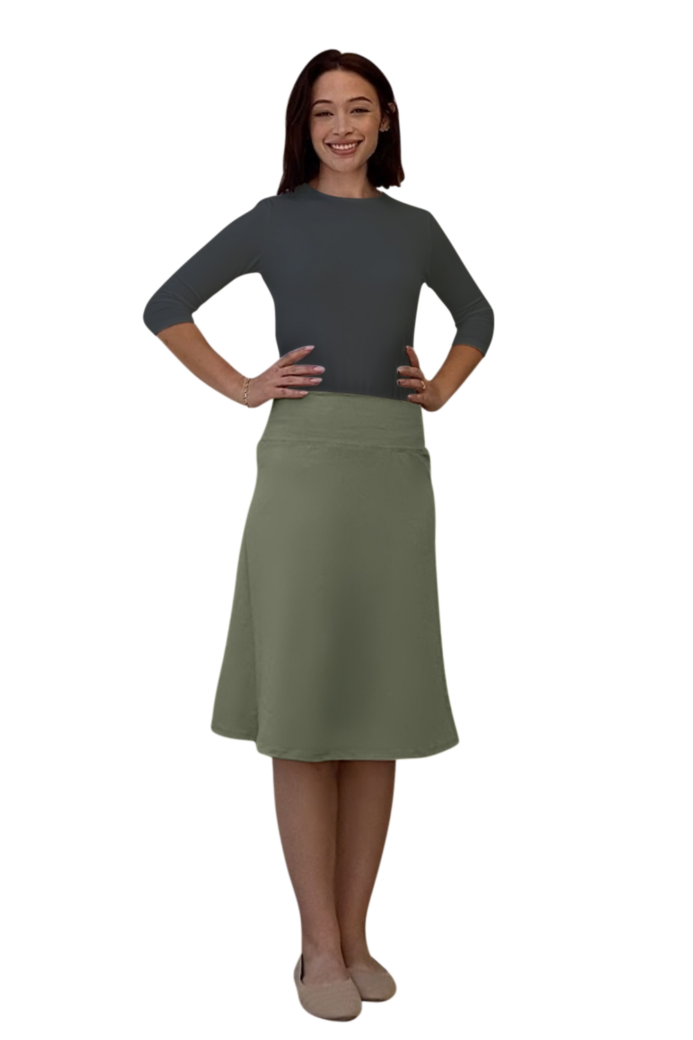 Sporty A-Line Cotton Spandex French Terry Skirt – Knee Length