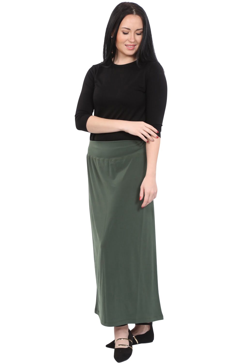 Silky Classic Maxi Length Modest Stretch Pencil Skirt