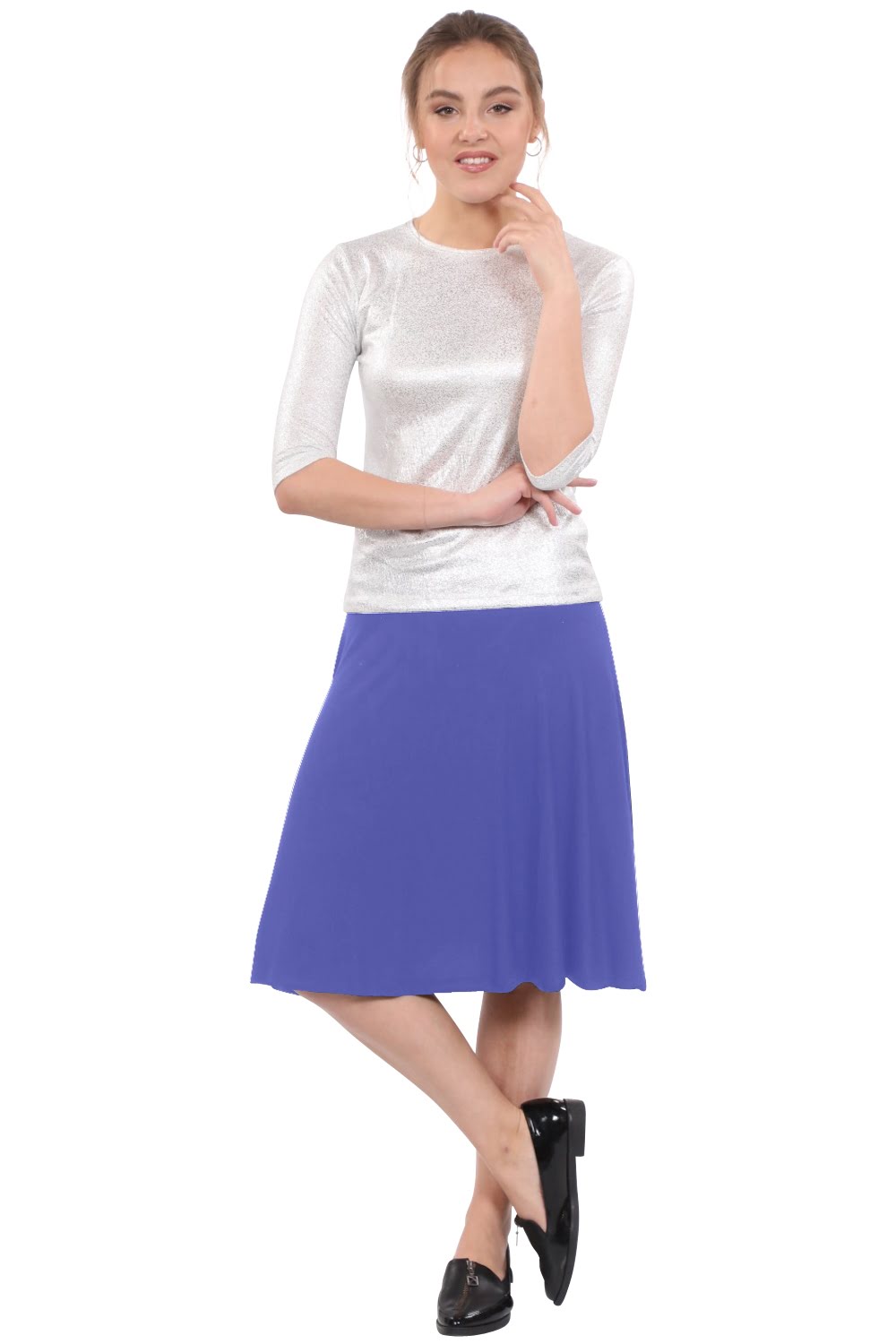 Knee Length A-Line Skater Skirt with Full Elastic Waist