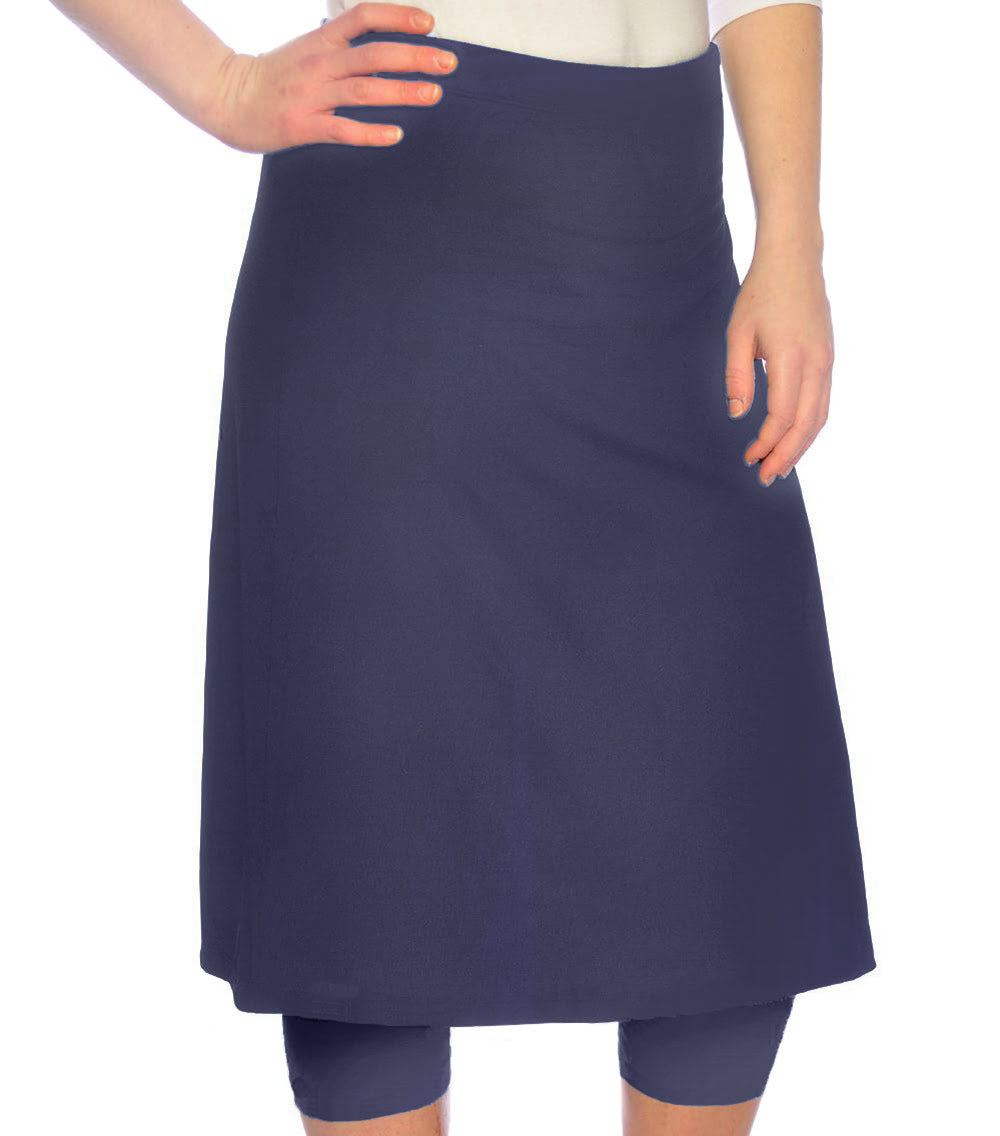 Plus Size Modest Swim and Sports Midi Skirt with Attached Leggings - UPF 50 Protection