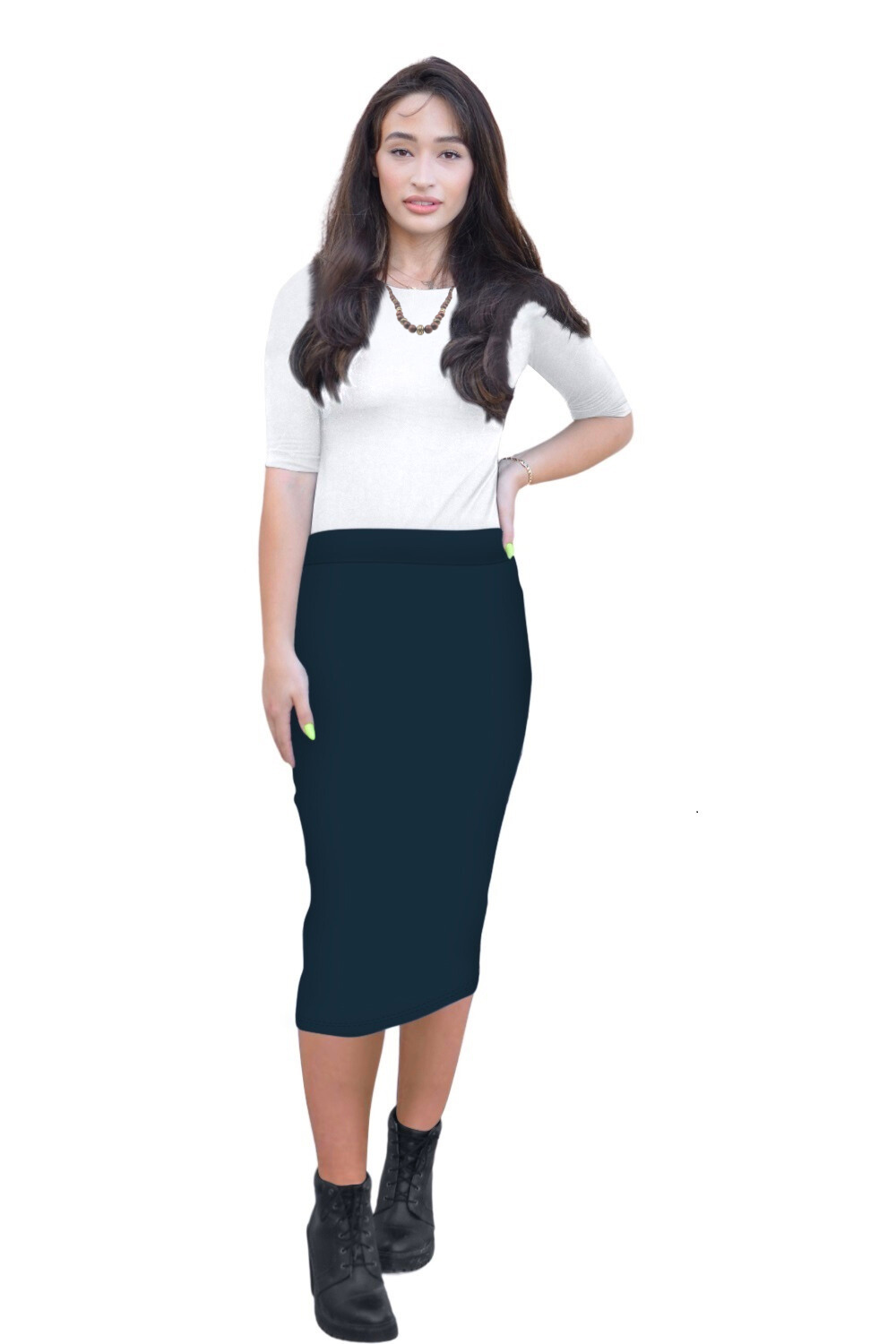 Mid-Calf Pencil Skirt in Cotton Spandex – No Slits