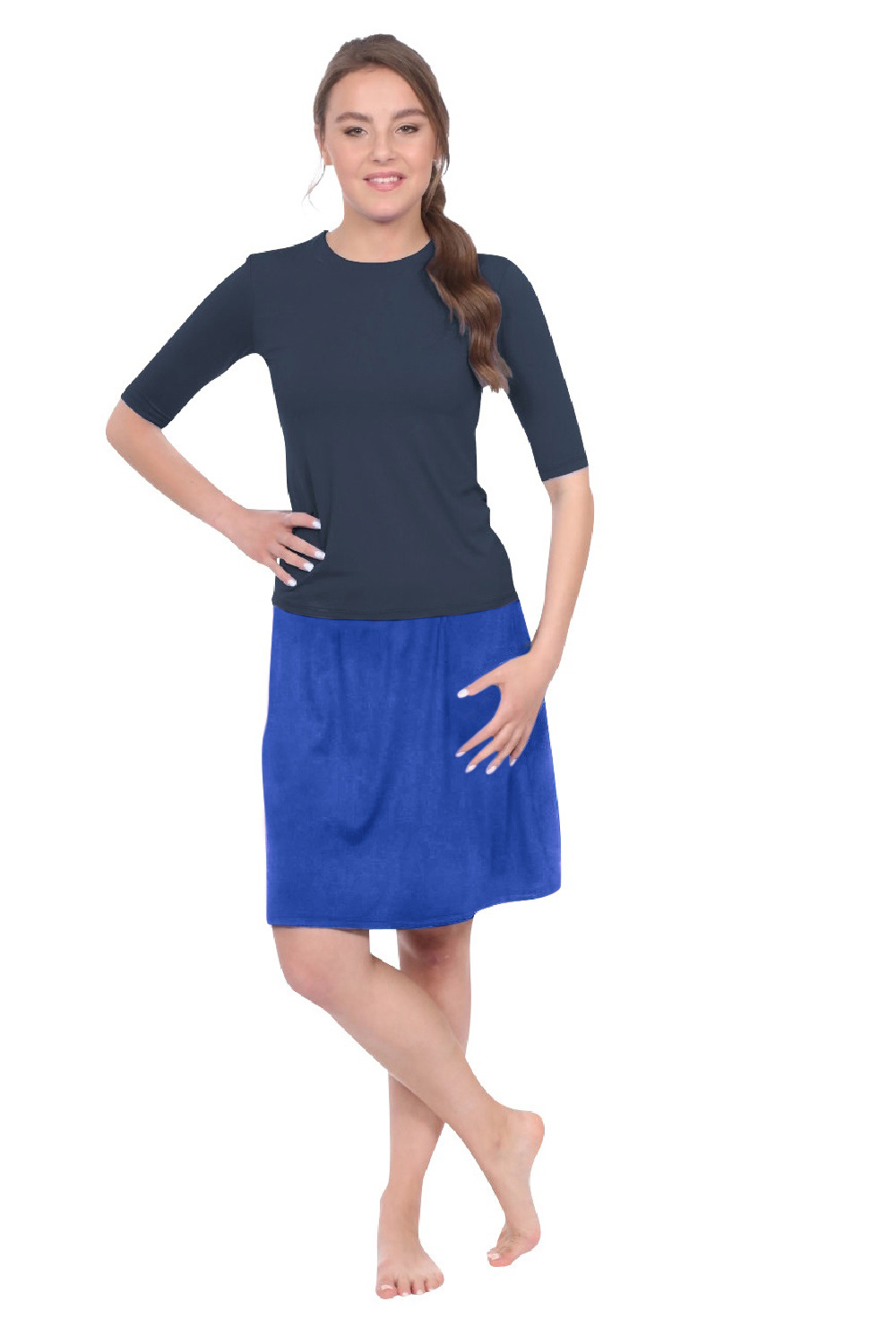 Knee-Length Swim/Sport Skirt with Attached Shorts, Pocket and UPF 50+ Protection