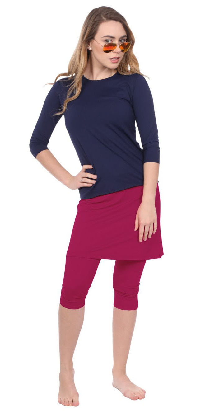 Mid-Thigh Skirt With Attached Capri Leggings for Sports/Swim