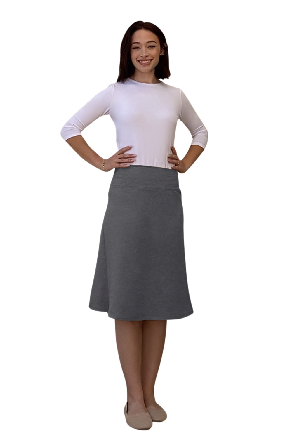 Sporty A-Line Cotton Spandex French Terry Skirt – Knee Length
