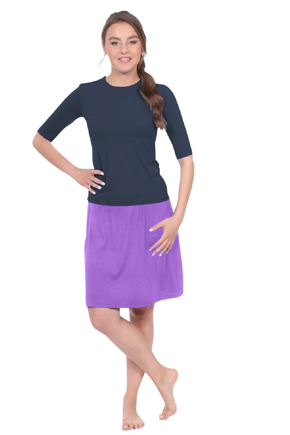 Knee-Length Swim/Sport Skirt with Attached Shorts, Pocket and UPF 50+ Protection