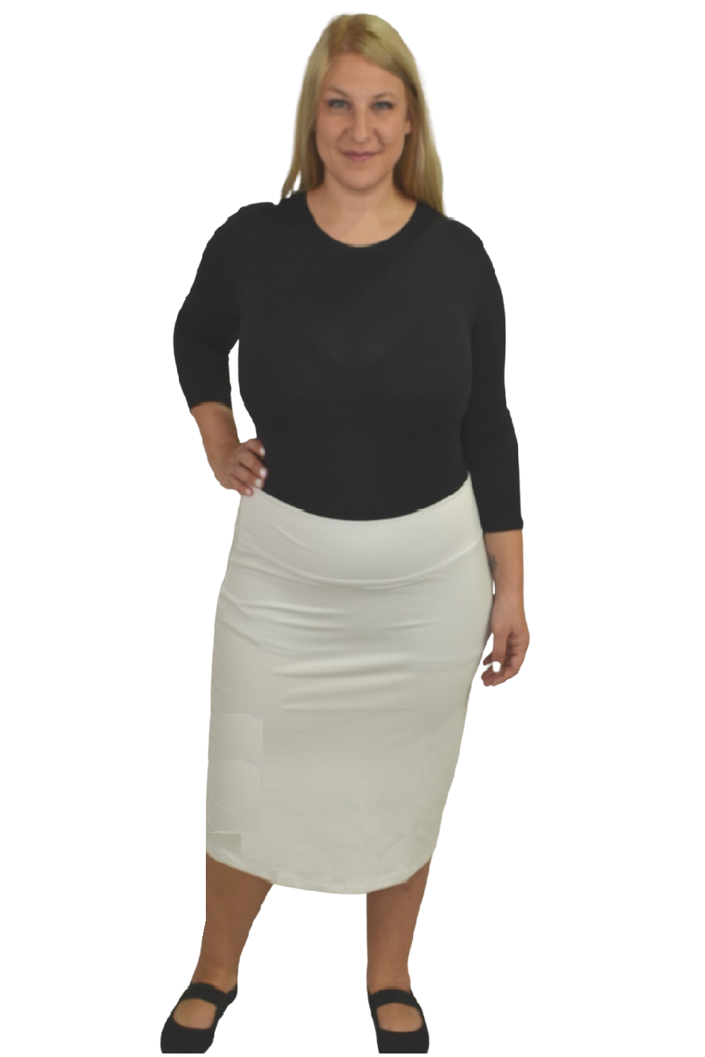 Plus Size Modest Stretch Knee Length Pencil Skirt in Cotton Spandex