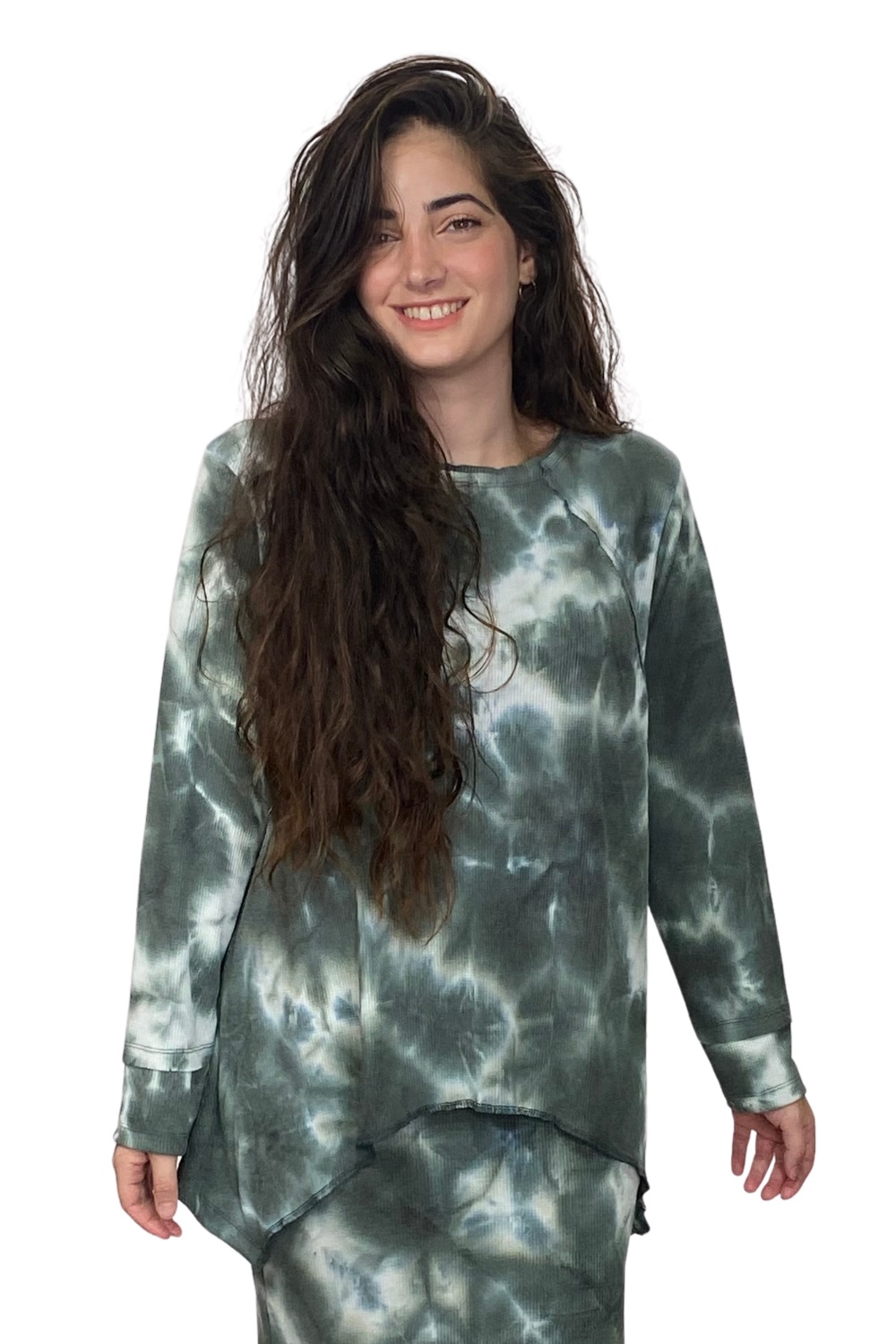 Long Sleeve Relaxed Fit Tie-Dye Waffle Tunic