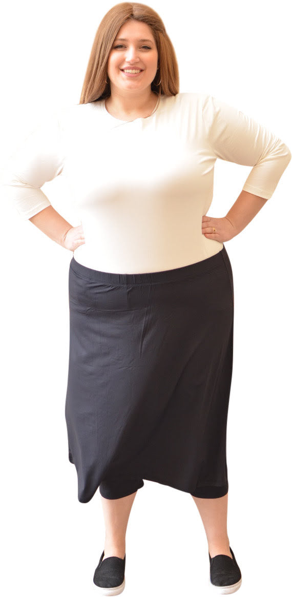 Plus Size Modest Swim and Sports Midi Skirt with Attached Leggings - UPF 50 Protection