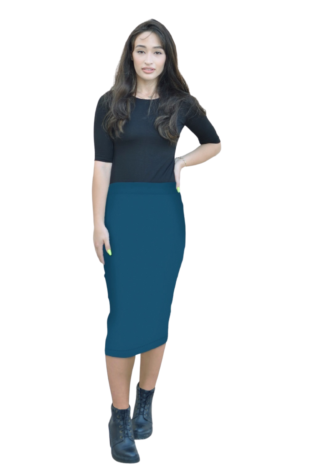 Mid-Calf Pencil Skirt in Cotton Spandex – No Slits