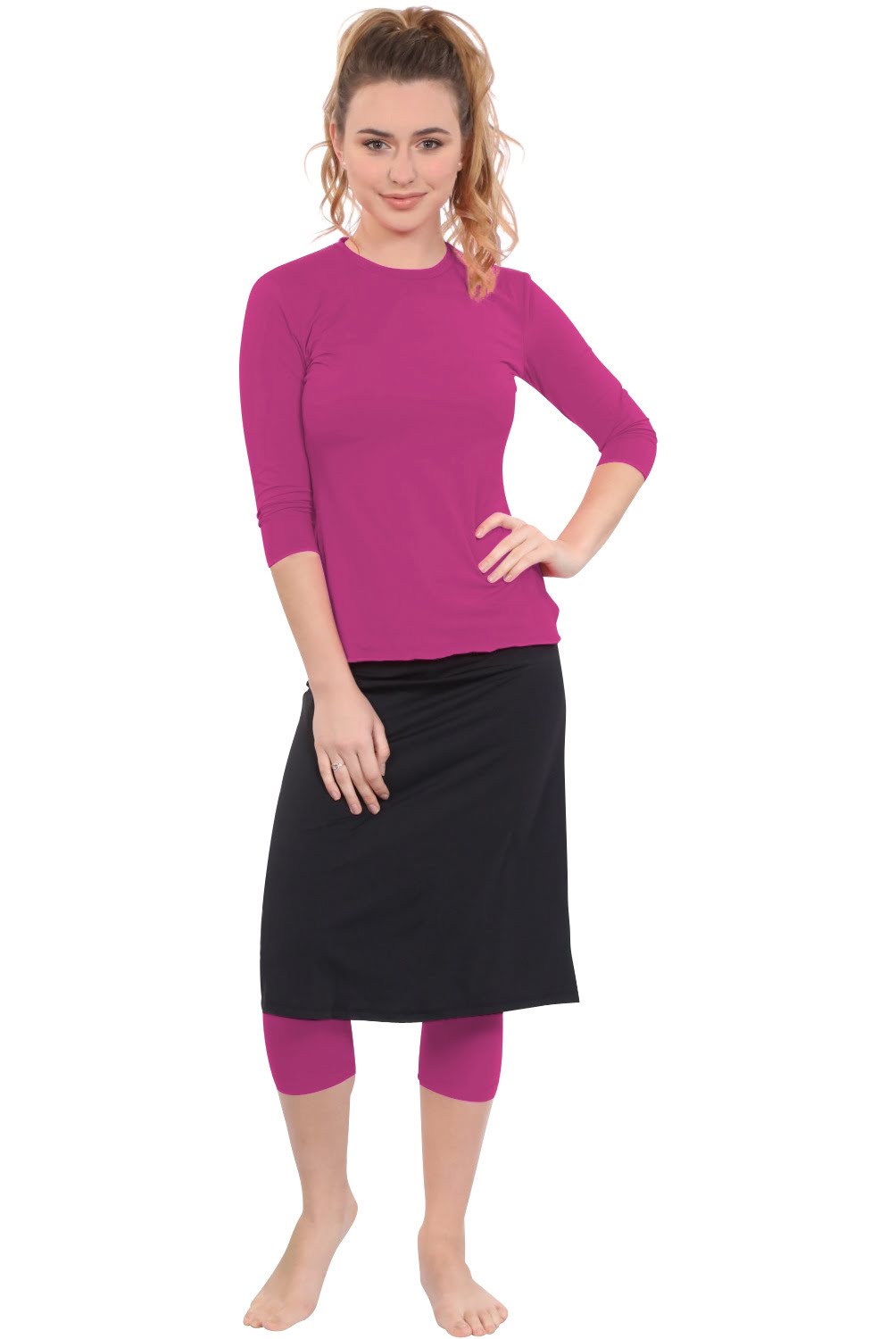 Modest Swim and Sports Midi Skirt with Attached Leggings - UPF 50 Protection