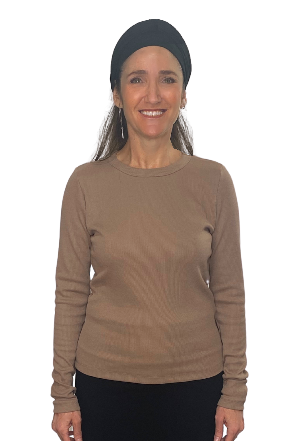 Long Sleeve Ribbed Shell Top in Cotton Spandex