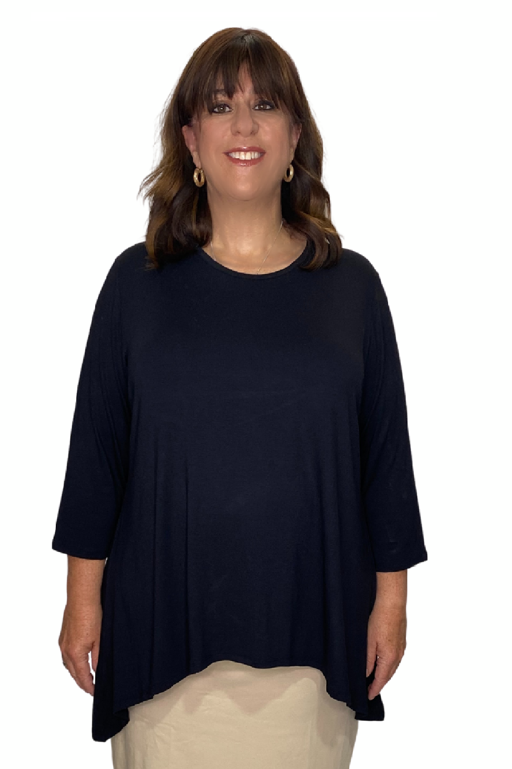 Plus Size Modest Handkerchief Tunic Top - 3/4 Sleeve Comfort Flow Design