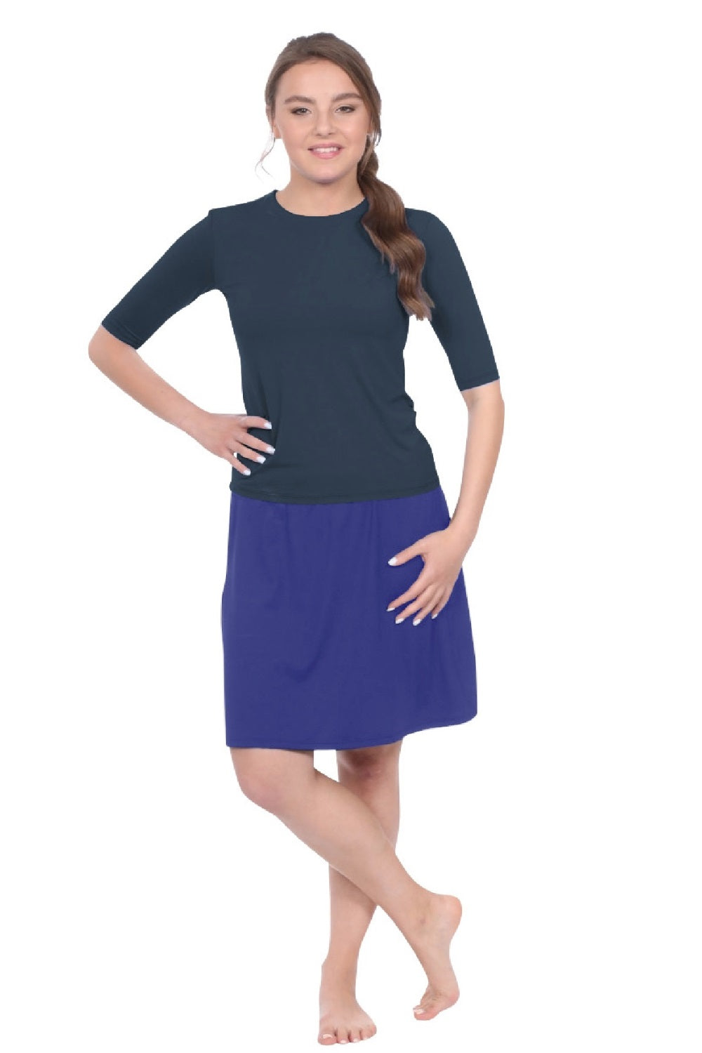 Knee-Length Swim/Sport Skirt with Attached Shorts, Pocket and UPF 50+ Protection