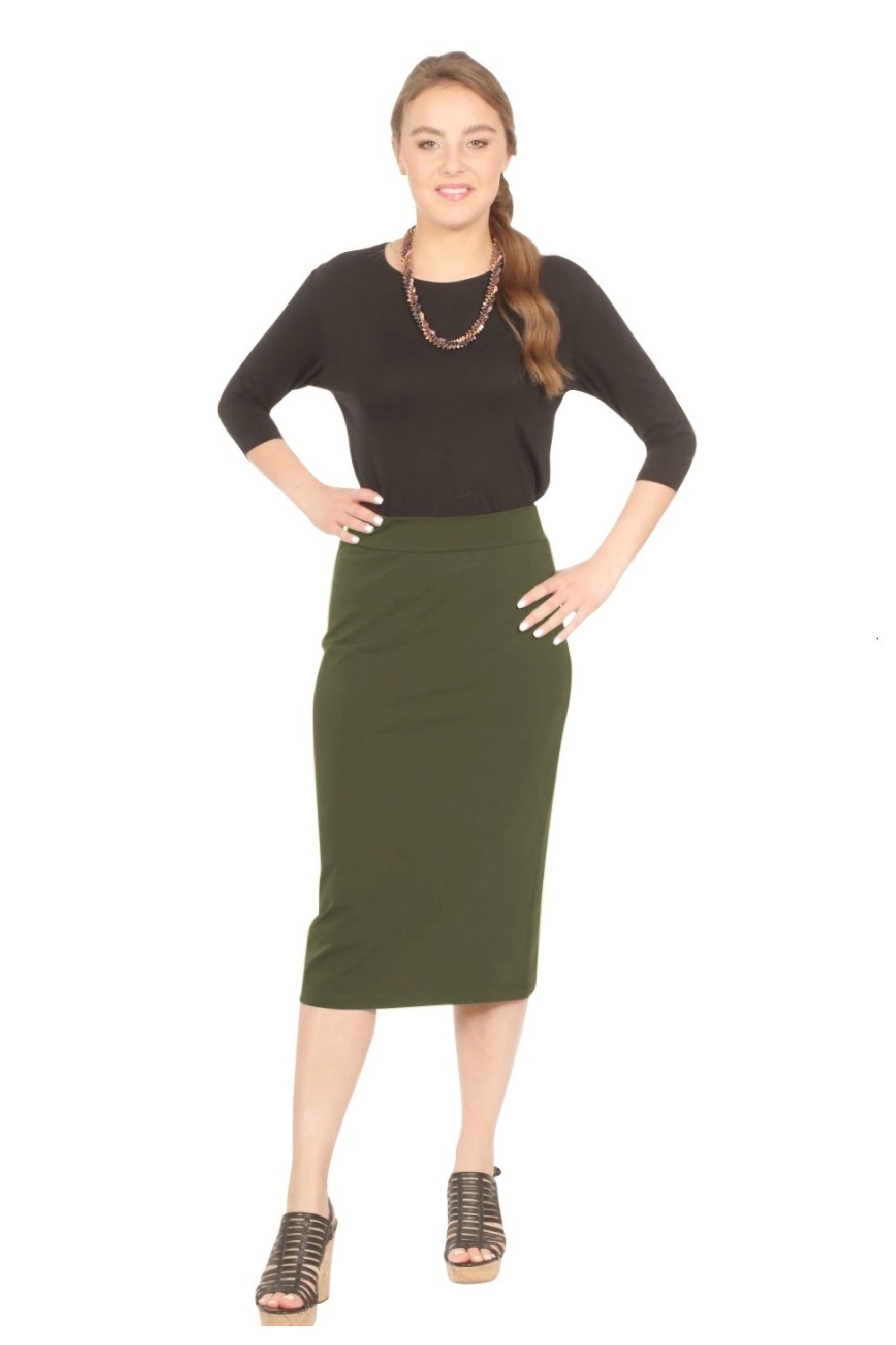 Mid-Calf Pencil Skirt in Cotton Spandex – No Slits