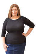 Plus Size Womens 3/4 Sleeve Layering Top - Modest Boat-neck Opening