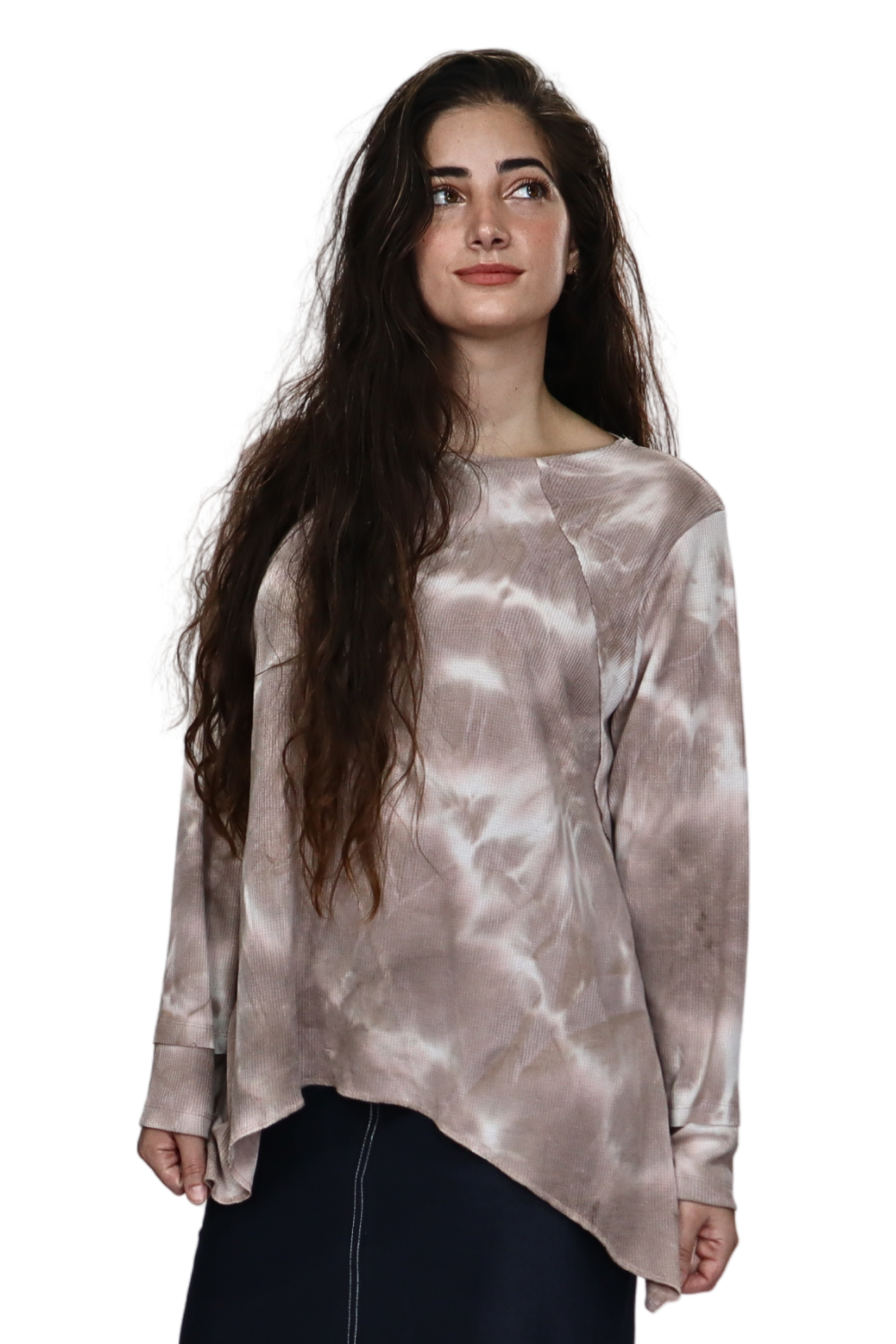 Plus Size Long Sleeve Relaxed Fit Tie-Dye Waffle Tunic