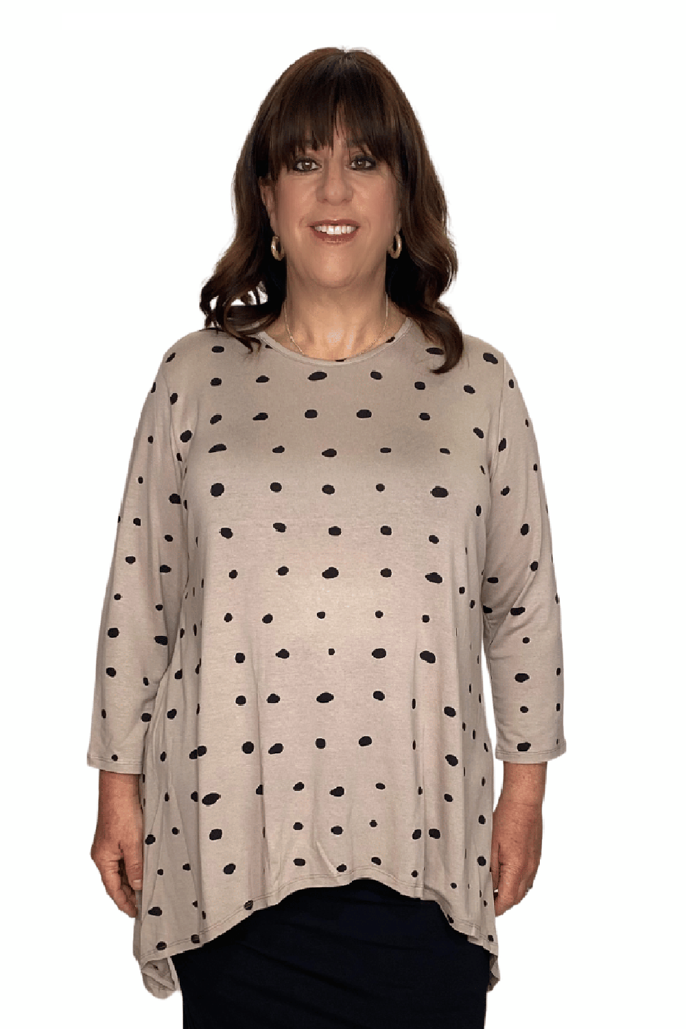 Plus Size Modest Handkerchief Tunic Top - 3/4 Sleeve Comfort Flow Design