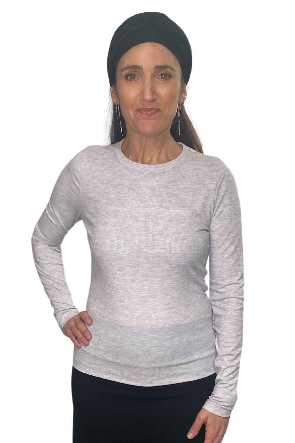 Long Sleeve Ribbed Shell Top in Cotton Spandex