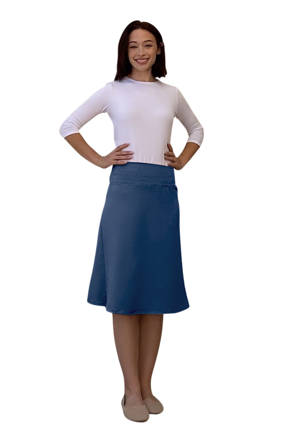 Sporty A-Line Cotton Spandex French Terry Skirt – Knee Length