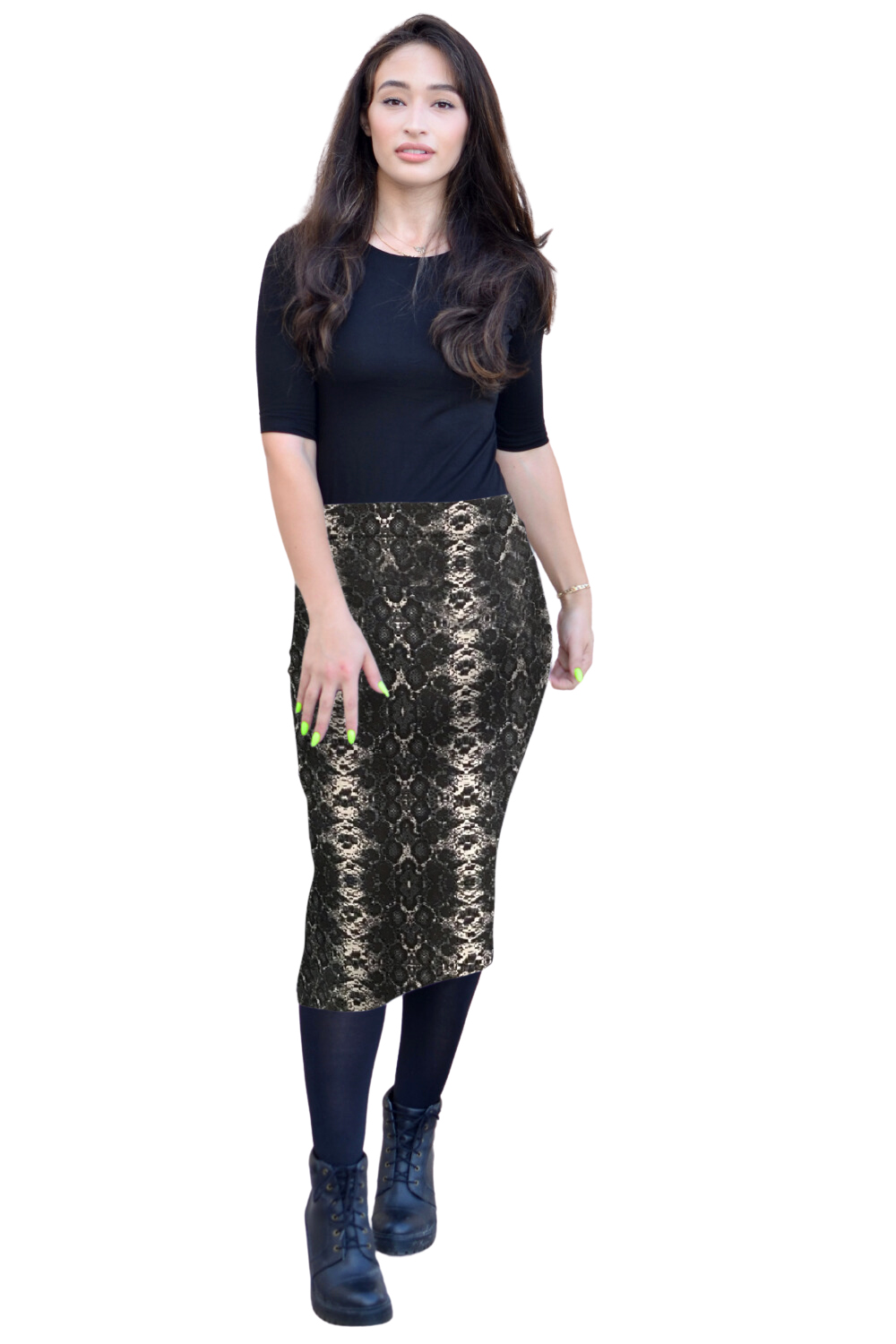 Mid-Calf Pencil Skirt in Cotton Spandex – No Slits