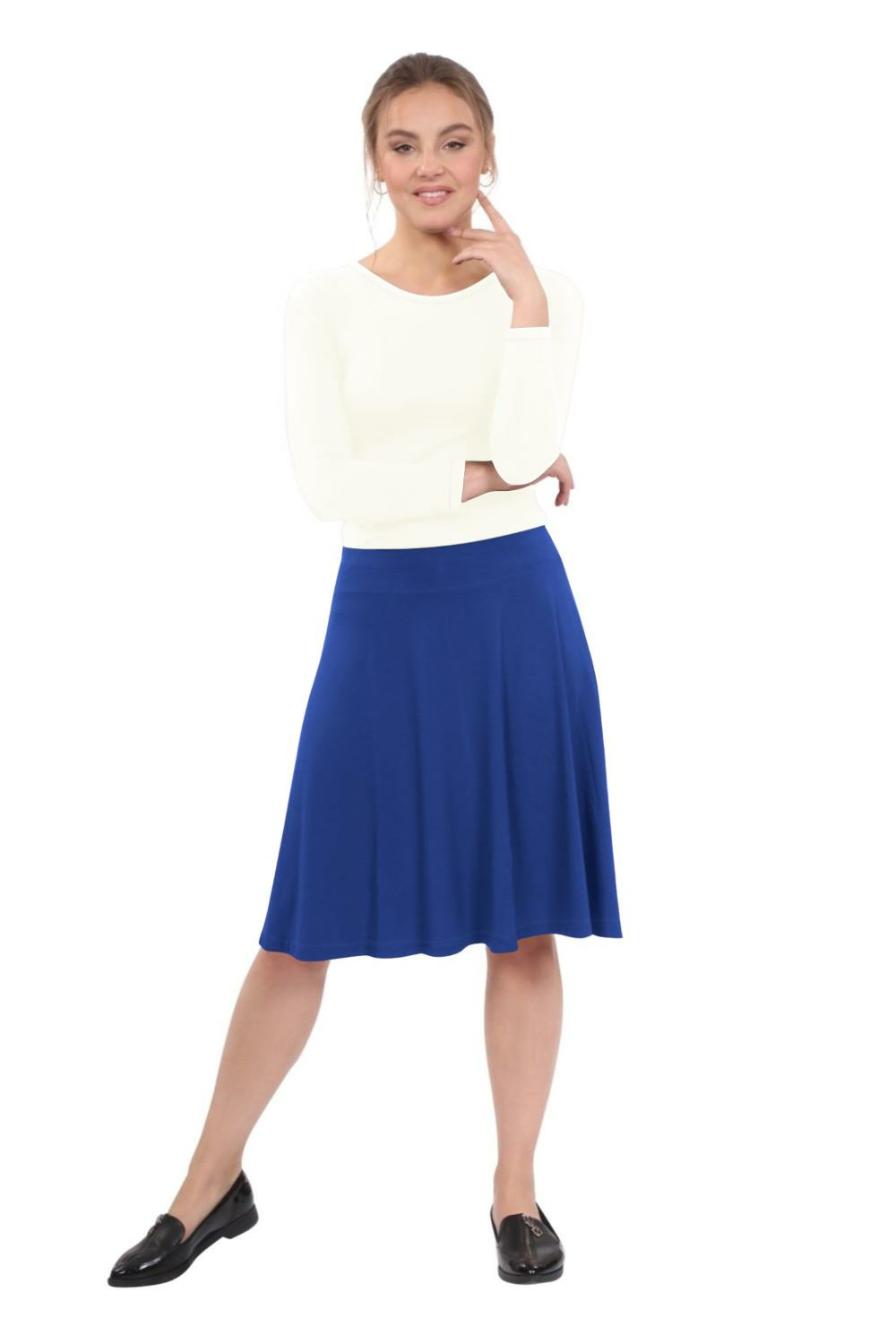 Knee Length A-Line Skater Skirt with Full Elastic Waist
