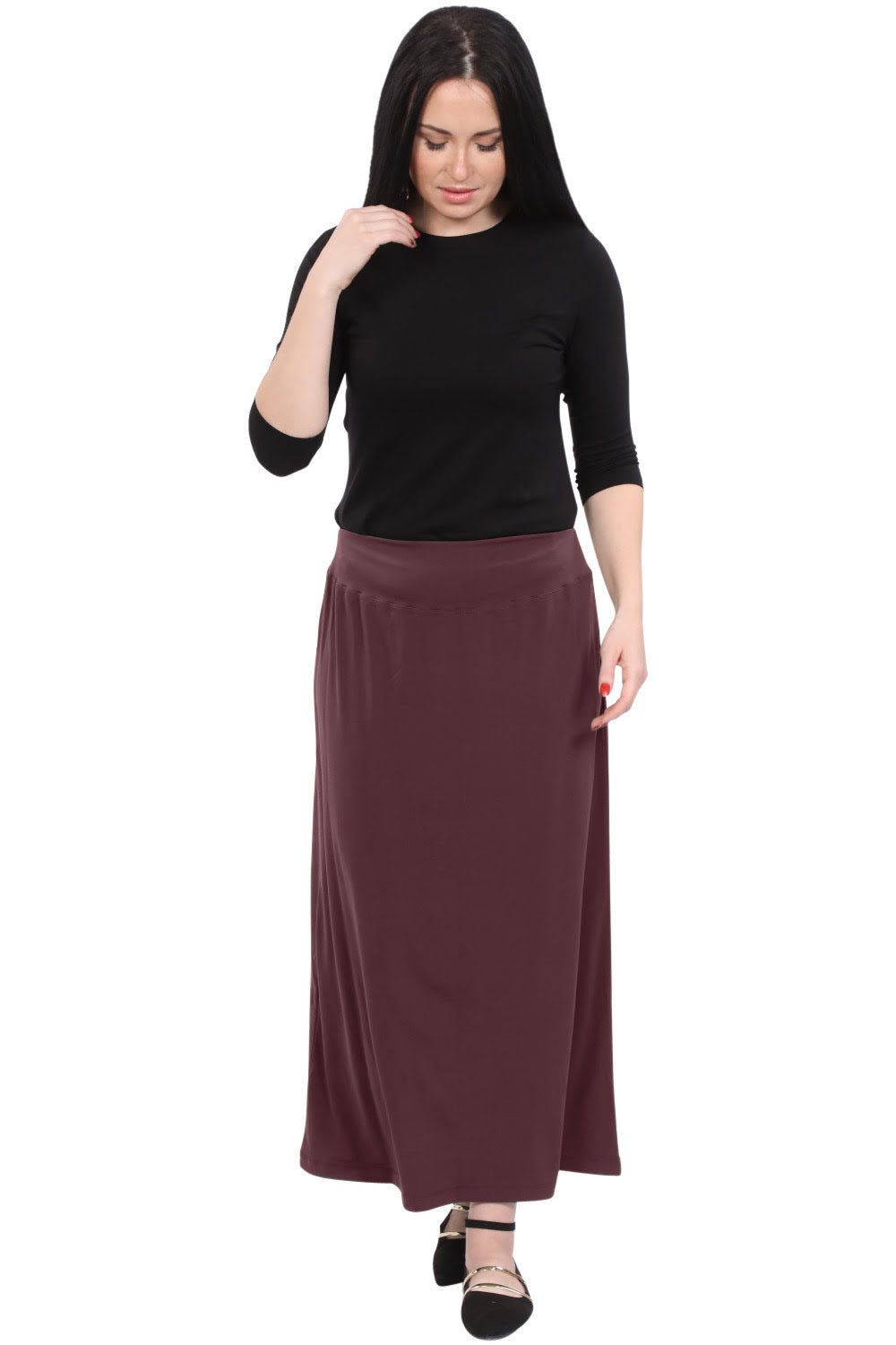 Silky Classic Maxi Length Modest Stretch Pencil Skirt